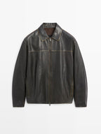 Distressed effect leather jacket