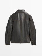 Distressed effect leather jacket