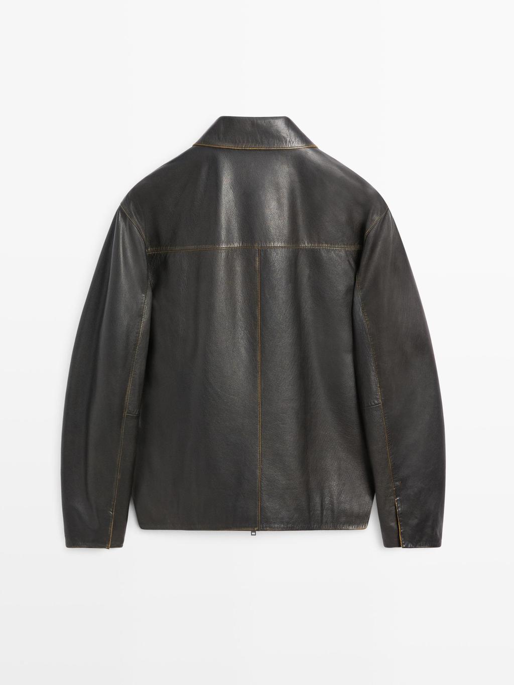 Distressed effect leather jacket