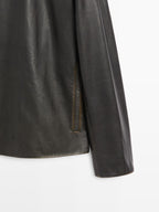 Distressed effect leather jacket