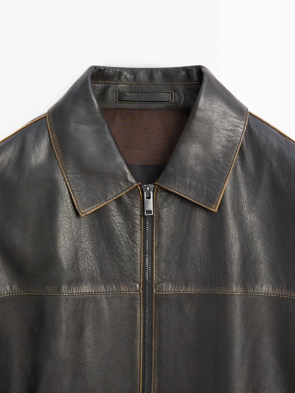 Distressed effect leather jacket