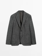 Textured check wool blend blazer