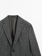 Textured check wool blend blazer