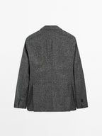 Textured check wool blend blazer