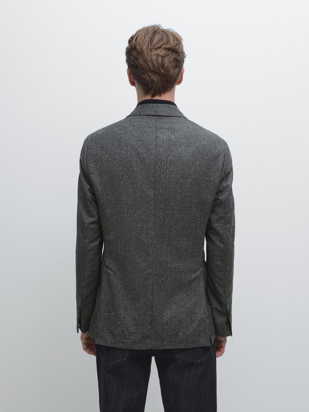 Textured check wool blend blazer