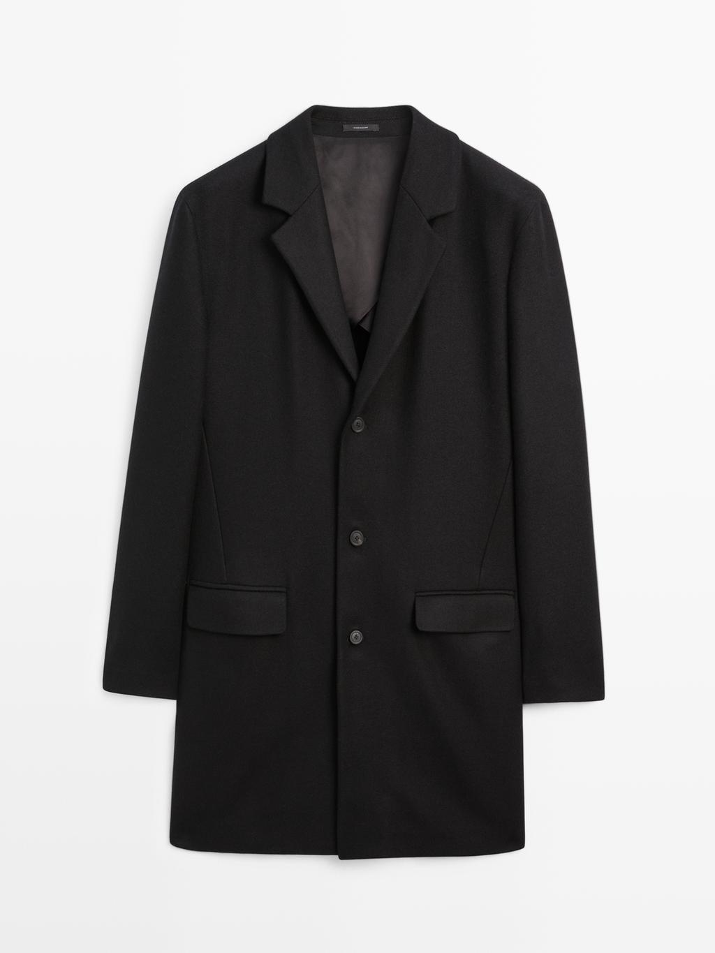 Wool blend long coat with lapel collar