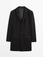 Wool blend long coat with lapel collar