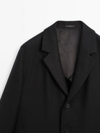 Wool blend long coat with lapel collar