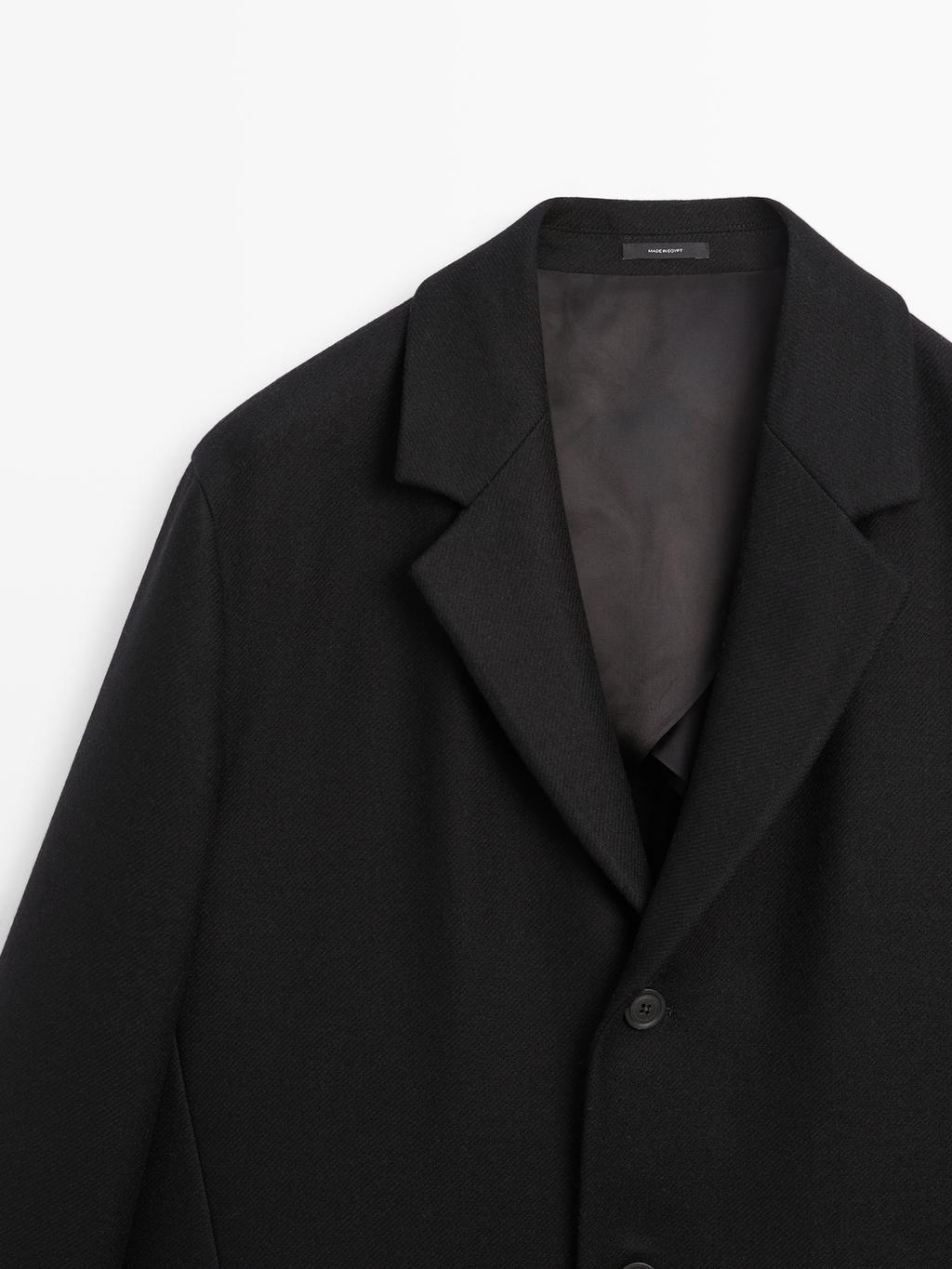 Wool blend long coat with lapel collar