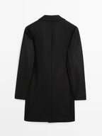 Wool blend long coat with lapel collar