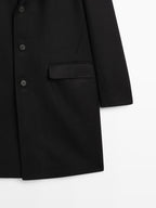 Wool blend long coat with lapel collar