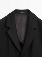 Wool blend long coat with lapel collar