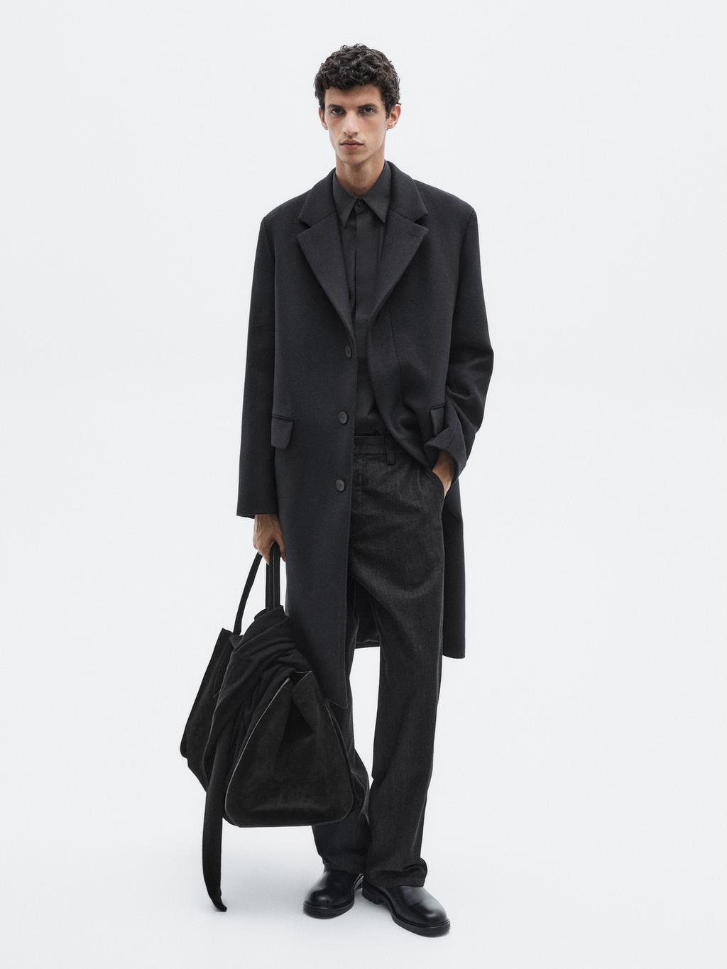 Long wool blend coat with lapel - LIMITED