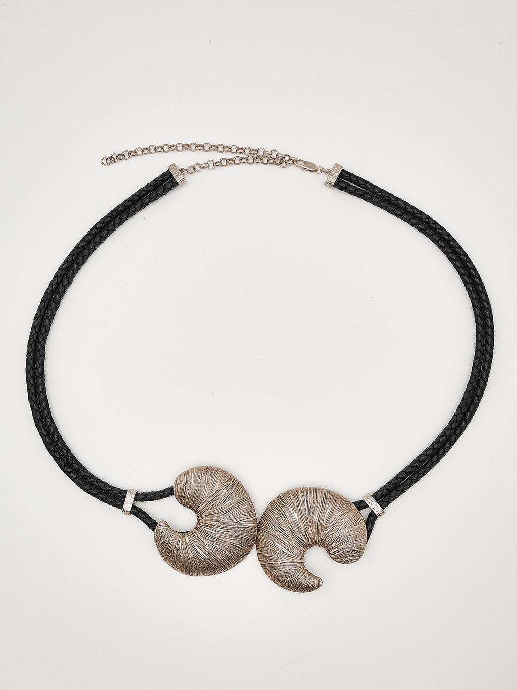 Leather belt with fossil buckle