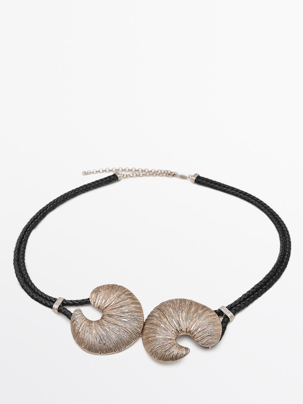 Leather belt with fossil buckle