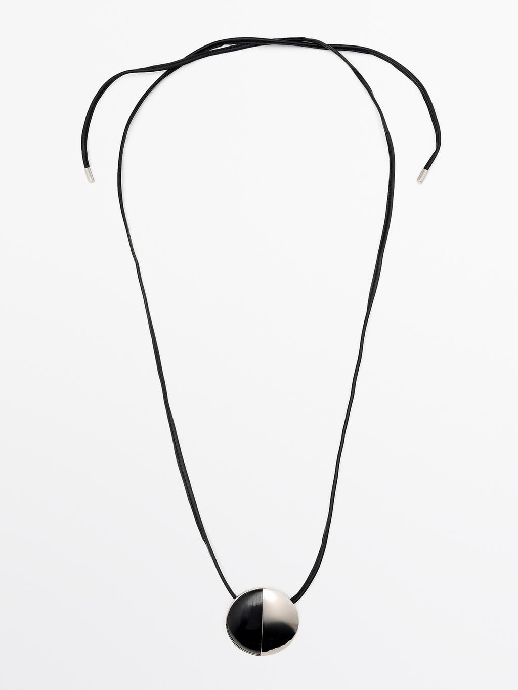 Sheepskin leather necklace with metal piece