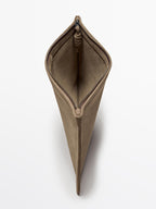 Small split suede leather pouch bag with knot