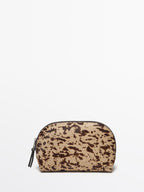 Hair on leather mini animal print toiletry bag
