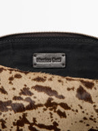 Hair on leather mini animal print toiletry bag