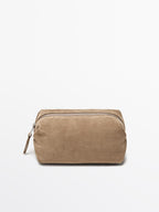 Split leather toiletry bag