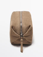 Split leather toiletry bag