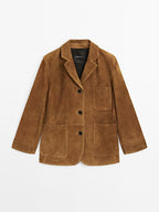 Suede leather blazer with pockets