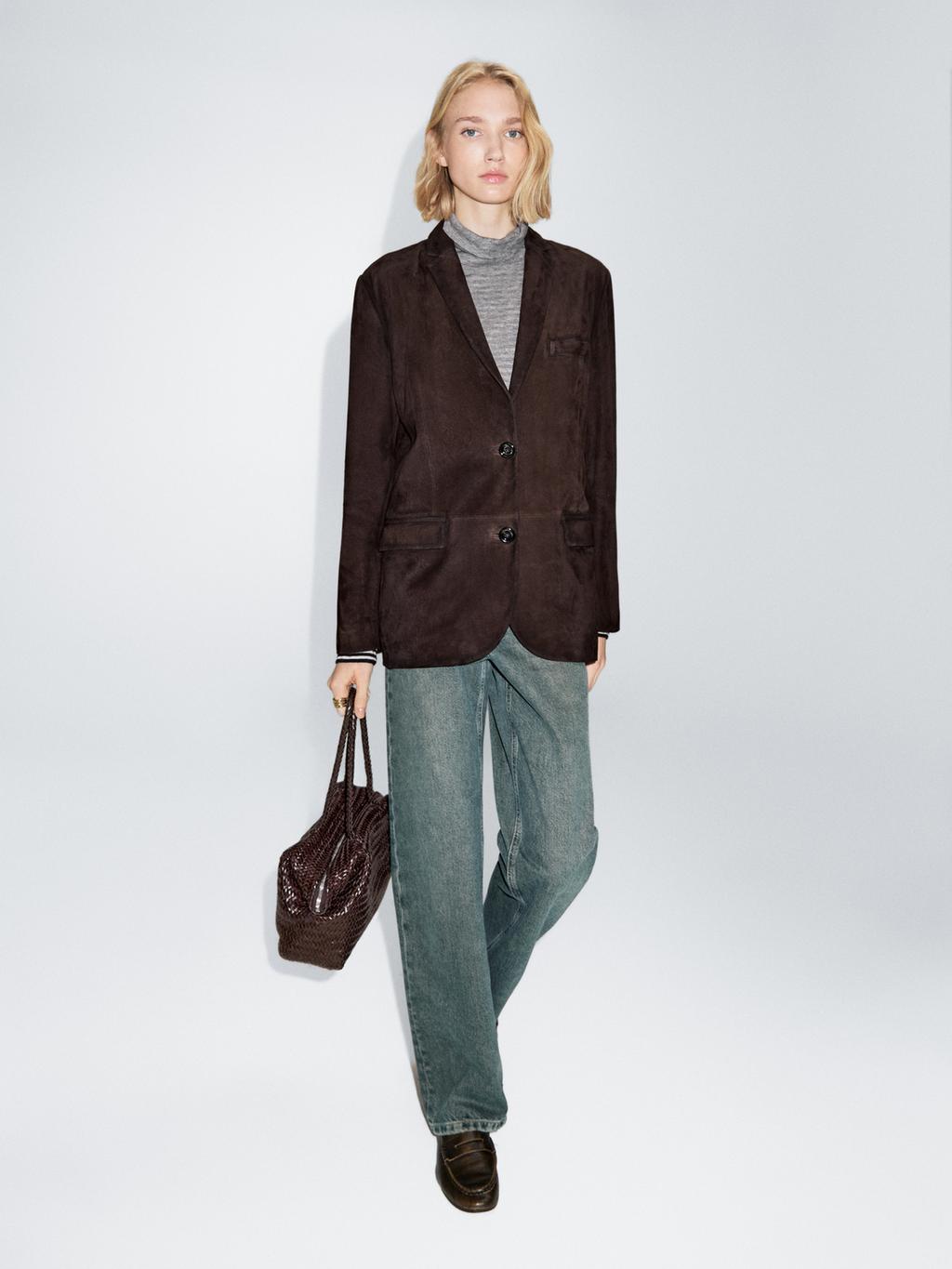 Suede leather blazer