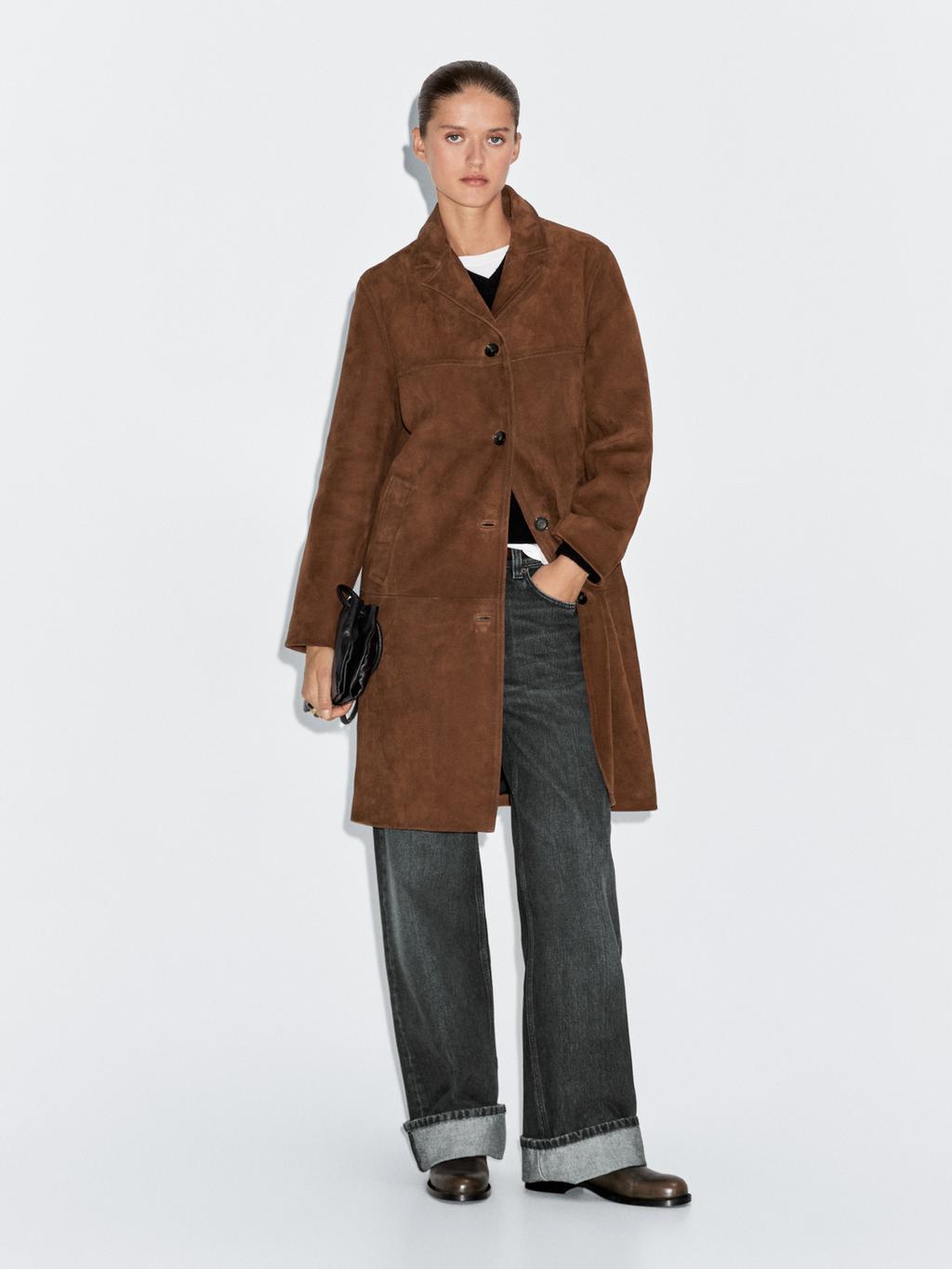 Long suede leather coat
