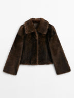 Short leather coat with fur