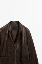 Distressed nappa leather coat