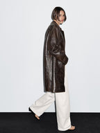 Distressed nappa leather coat