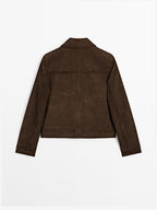 Cropped suede leather-lined jacket with buttons