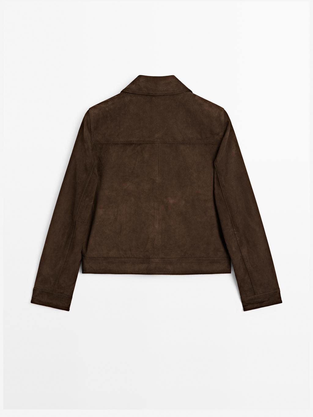 Cropped suede leather-lined jacket with buttons