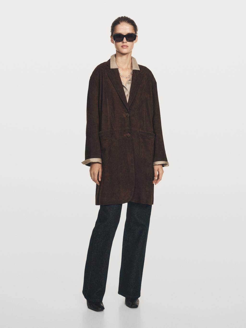 Long suede leather coat