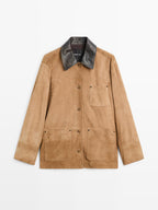 Suede leather jacket with collar detail