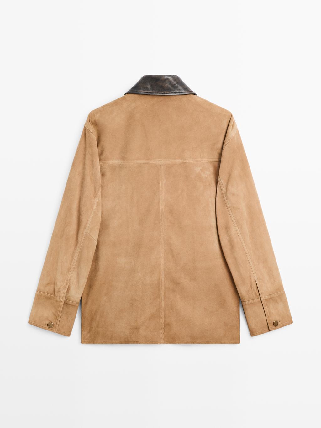 Suede leather jacket with collar detail