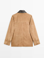 Suede leather jacket with collar detail