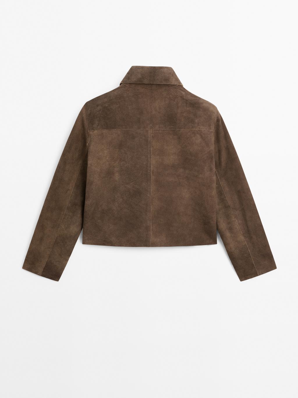 Short suede leather jacket with pocket details