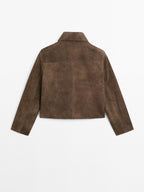 Short suede leather jacket with pocket details