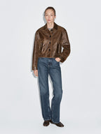 Distressed effect nappa leather cropped jacket