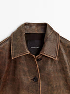 Distressed effect nappa leather cropped jacket