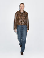 Distressed effect nappa leather cropped jacket