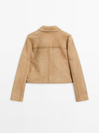 Short suede leather jacket with topstitching