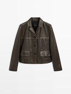 Nappa leather jacket with lapel collar