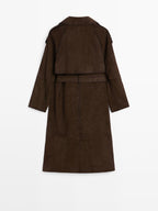 Long suede leather trench coat