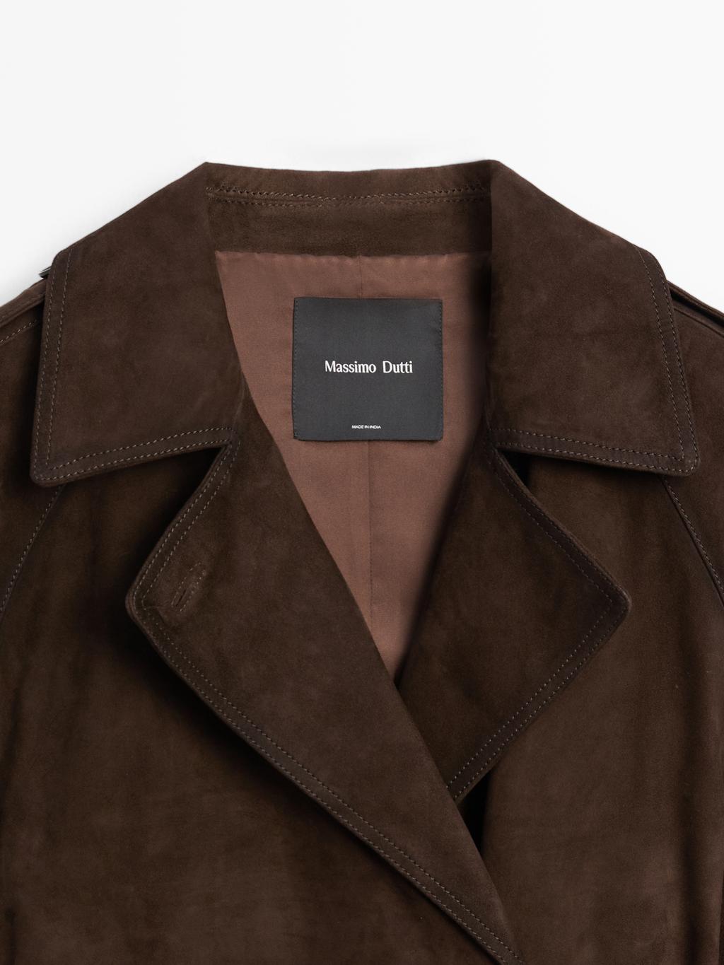 Long suede leather trench coat