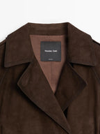 Long suede leather trench coat