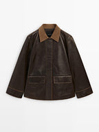 Nappa leather parka with corduroy detail