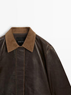 Nappa leather parka with corduroy detail