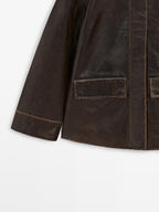 Nappa leather parka with corduroy detail